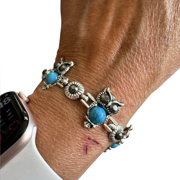 Silver and Turquoise Owl Design Bracelet - Picture 1 of 9